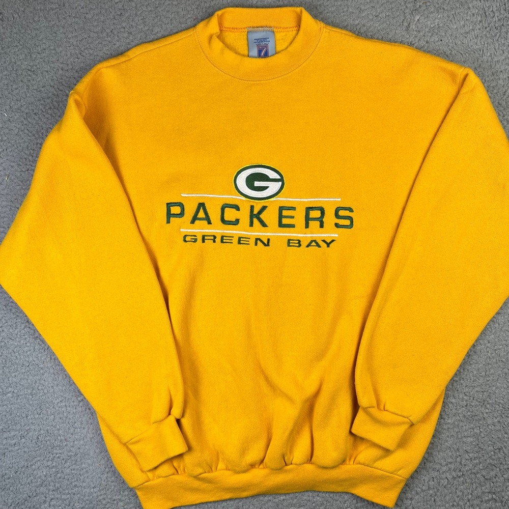 Green Bay Packers Embroidered Logo 7 Sweatshirt Mens Large Yellow NFL Football